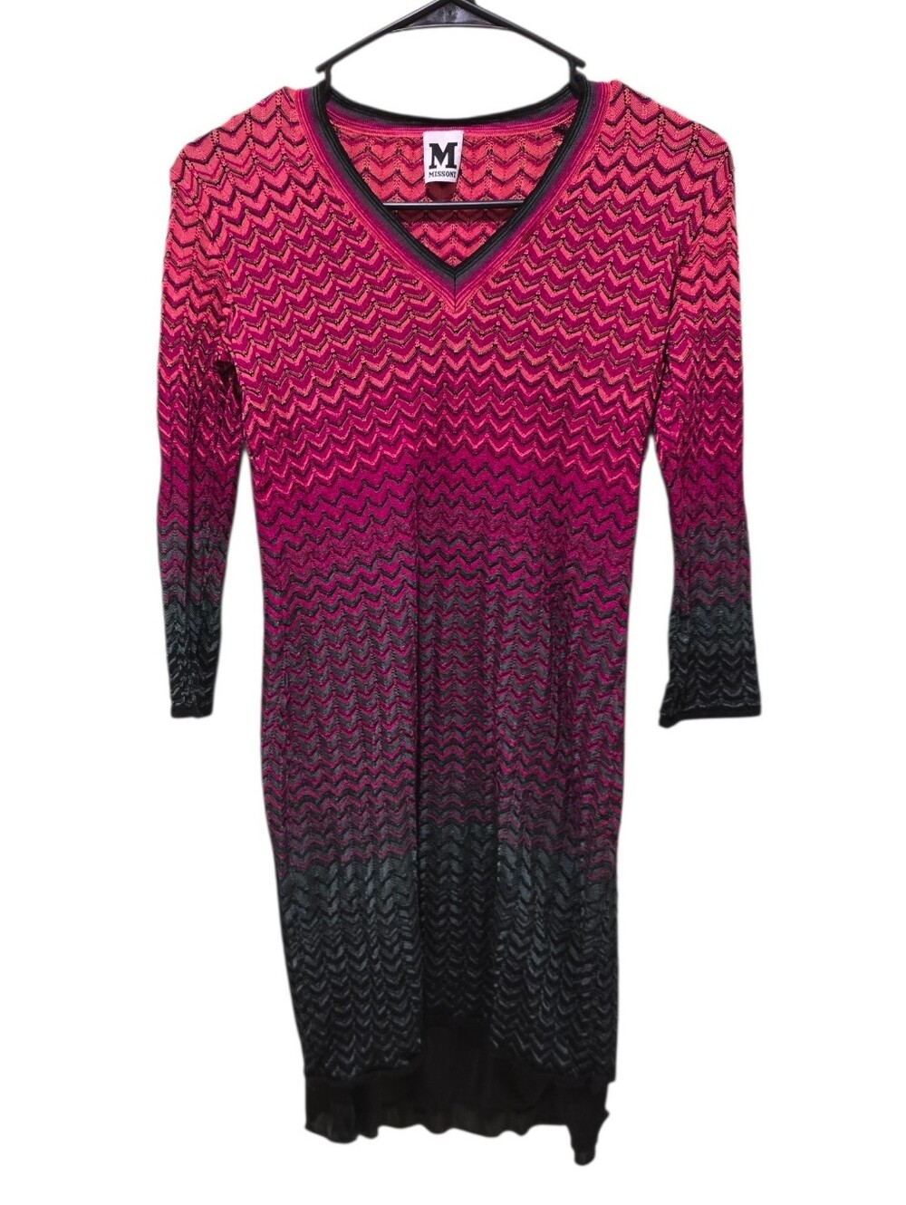 M by Missoni Pink to Black Gradient Zigzag Midi Dress